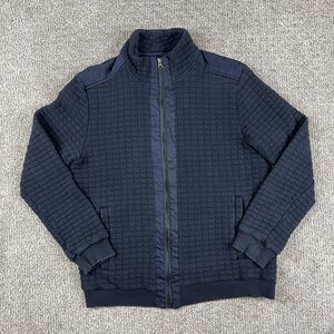 Saks Fifth Avenue Jacket Mens Medium Navy Blue Quilted Full Zip Bomber Pockets